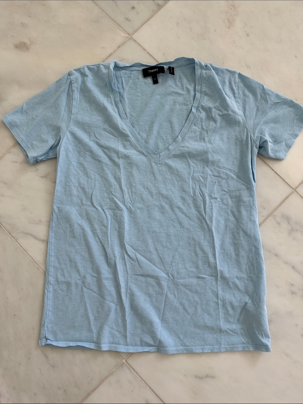 Theory Light Blue V-Neck Short Sleeve Tee Shirt